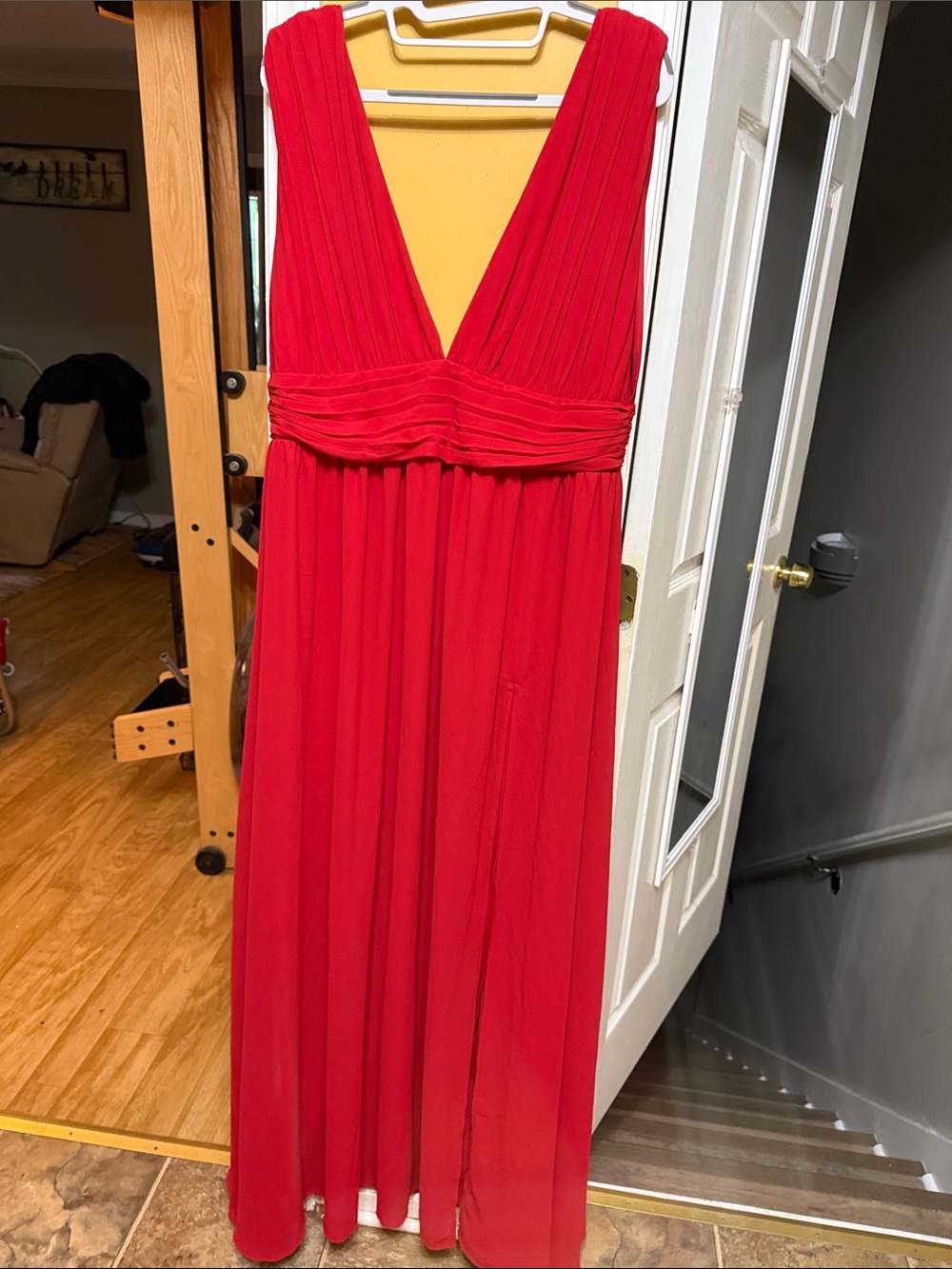 Lulu's Red Plunging V-Neck Chiffon Maxi Dress